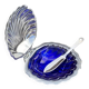 Vintage shell butter dish in stainless steel and cobalt blue glass with knife