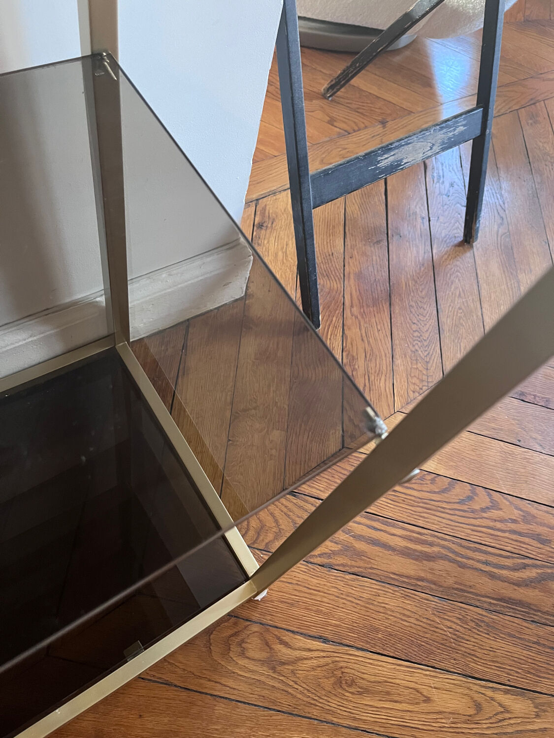 Vintage Ligne Roset Smoked Glass & Metal Shelving Unit (1980s) moo