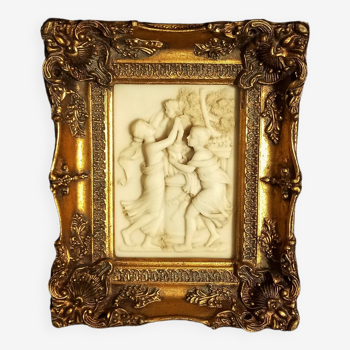 Alabaster Plaque With Mythological Scene In Relief In Golden Wooden Frame