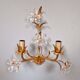 Pair of Italian wall sconces in gilded metal and crystal, 1970s