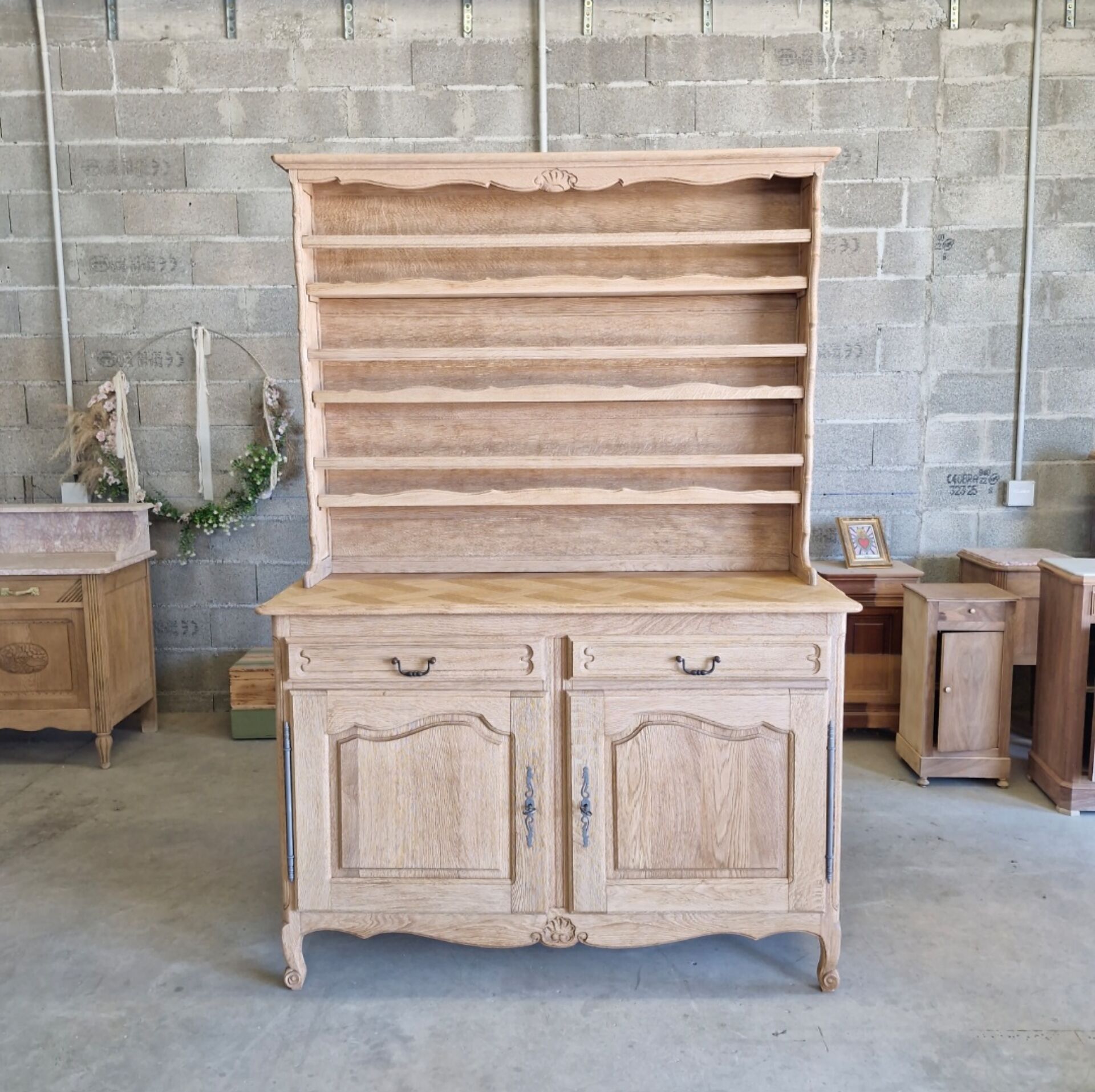 Oak sideboard fully sandblasted and varnished.