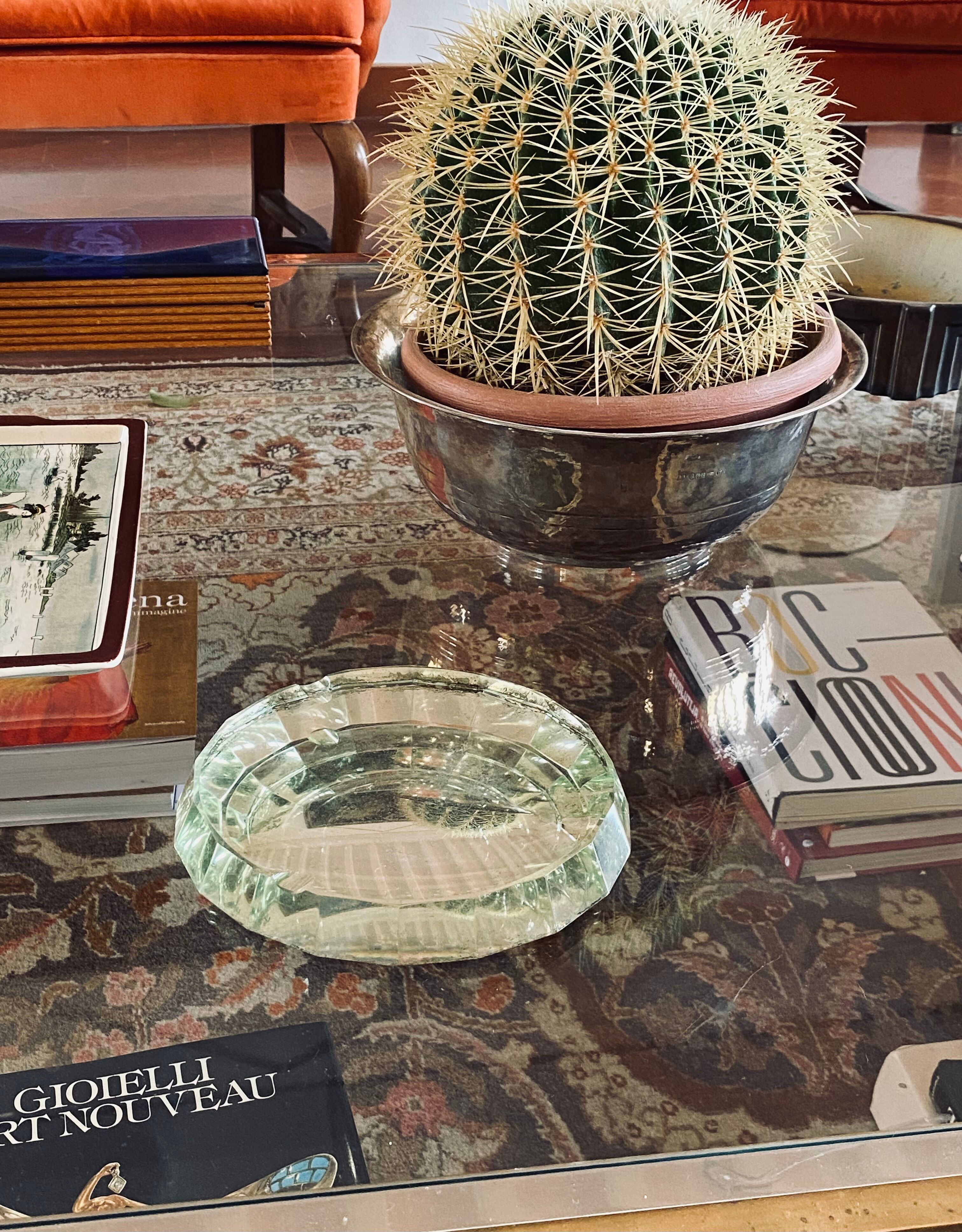 Modern mirrored crystal beveled ashtray, Italy 1940s