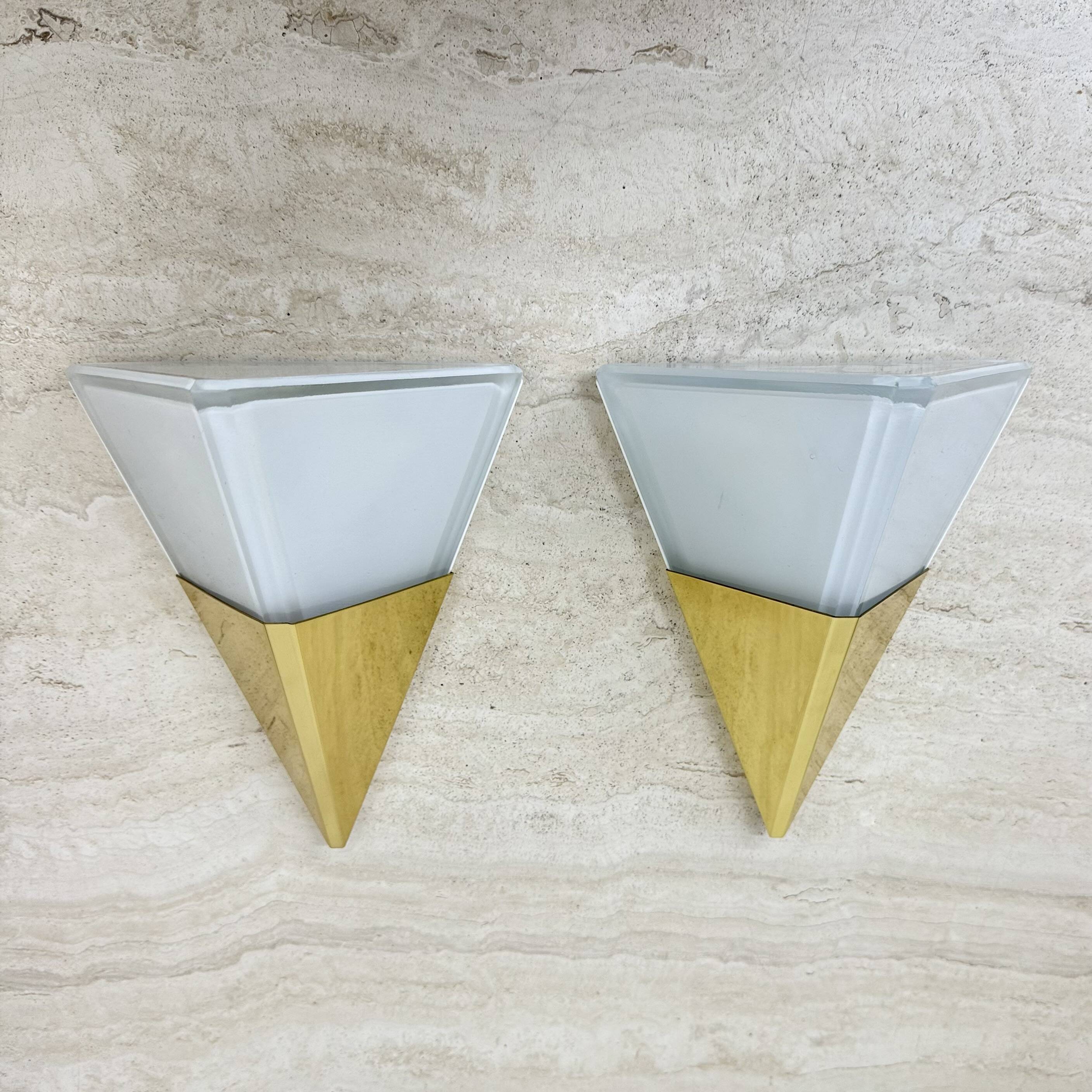 Set of 2 Limburg Glashütte brass and glass wall lamps sconce , 1970s
