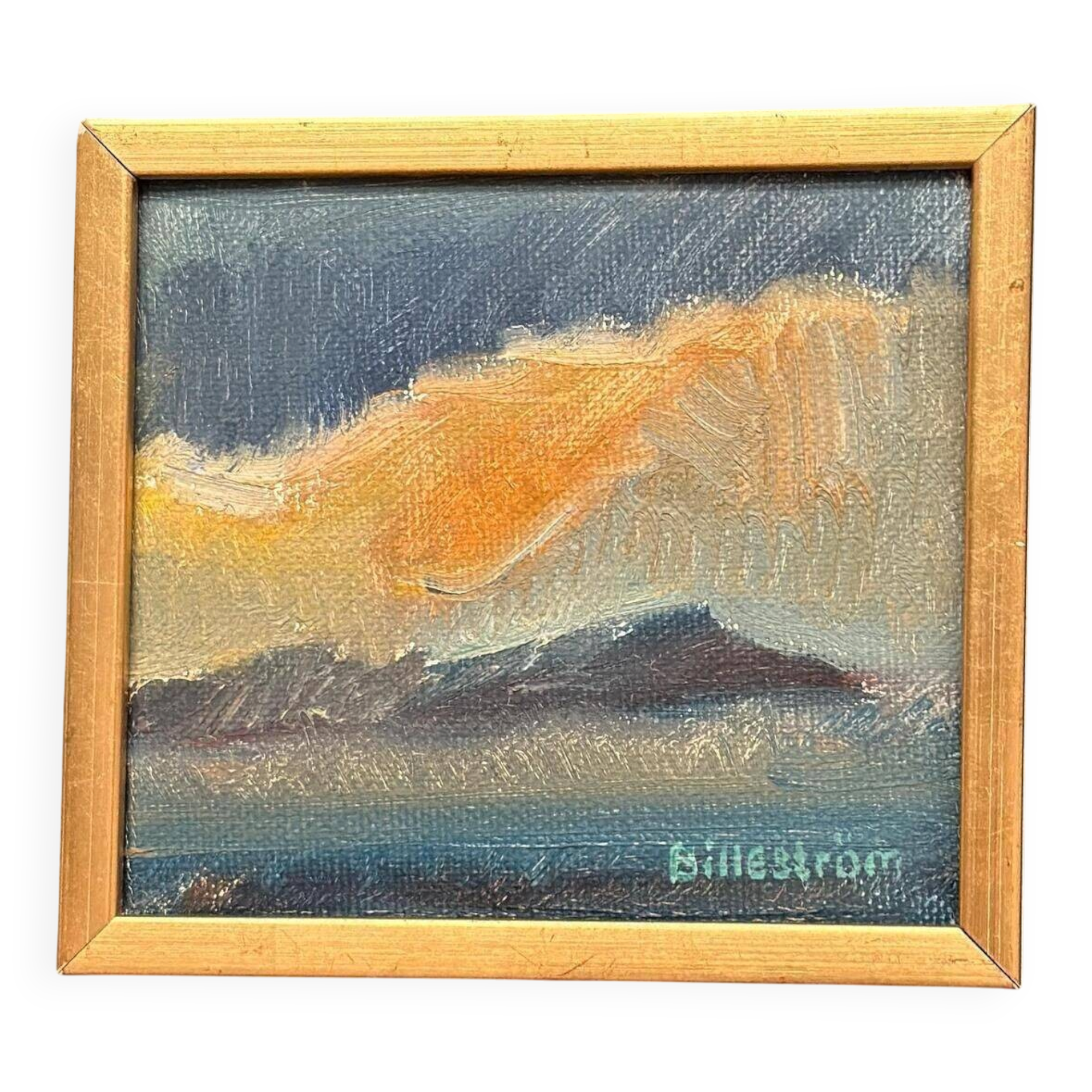 Huile sur toile originale suédoise – “Lueur du coucher de soleil” par Carl Erik Billeström, encadrée