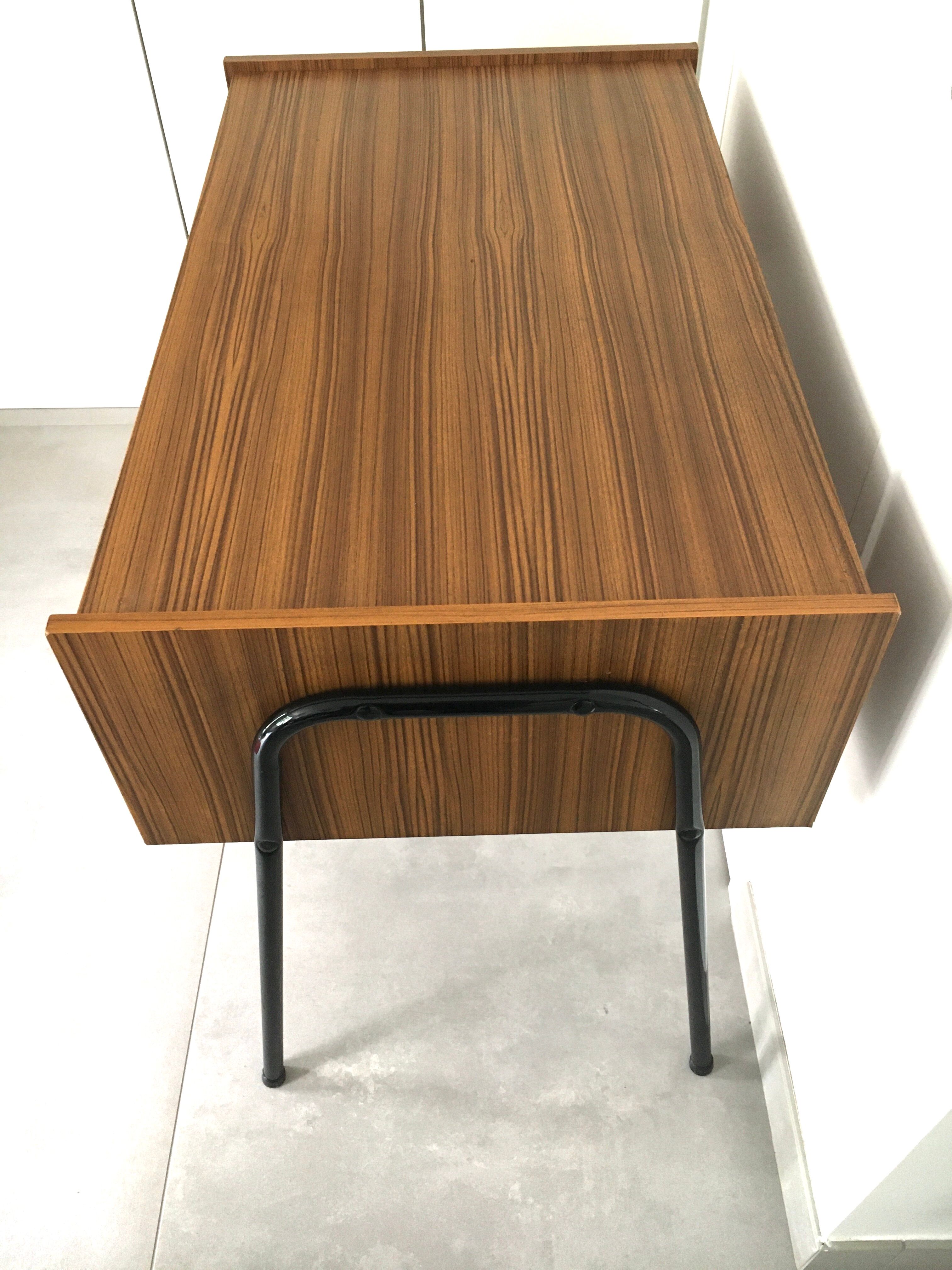 Vintage office teak décor and black steel base