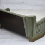 1960s, Danish 3-seater sofa, original green furniture velour, oak wood.