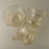 Set of 3 Vintage Glass Bell Shades In Smoked Amber Glass Scroll Motif  5596