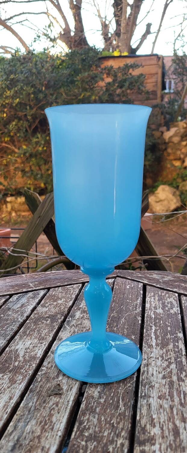 Blue opaline chalice vase