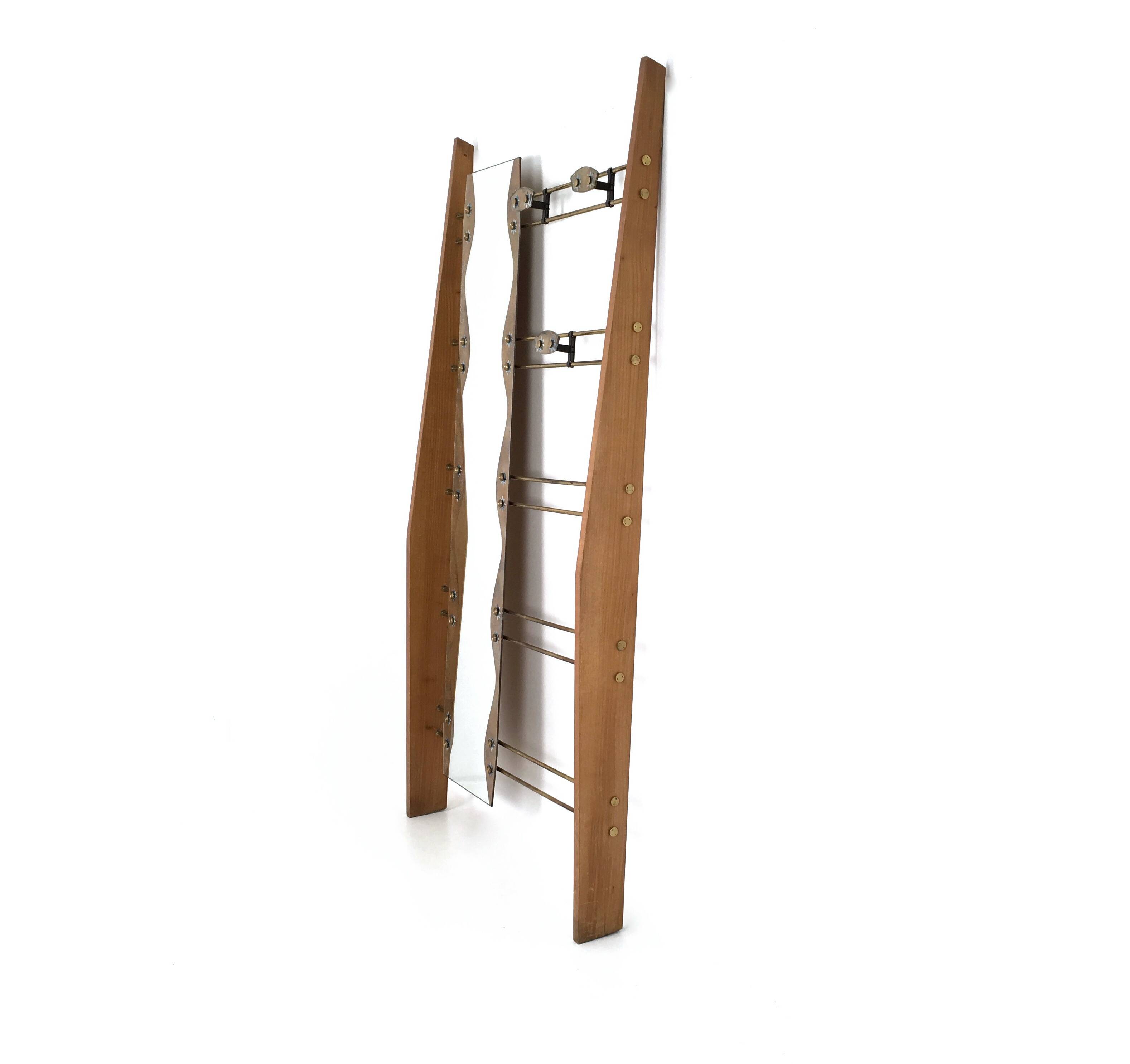 Cherry Veneer Entryway Coat Rack with Mirror, Italy