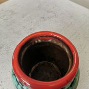 Vintage KIL Yugoslavia Pottery Vase: Brown, Turquoise & Red Rim, 1970s