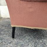 Antique brown velvet tub chair – turned legs and brass rings.