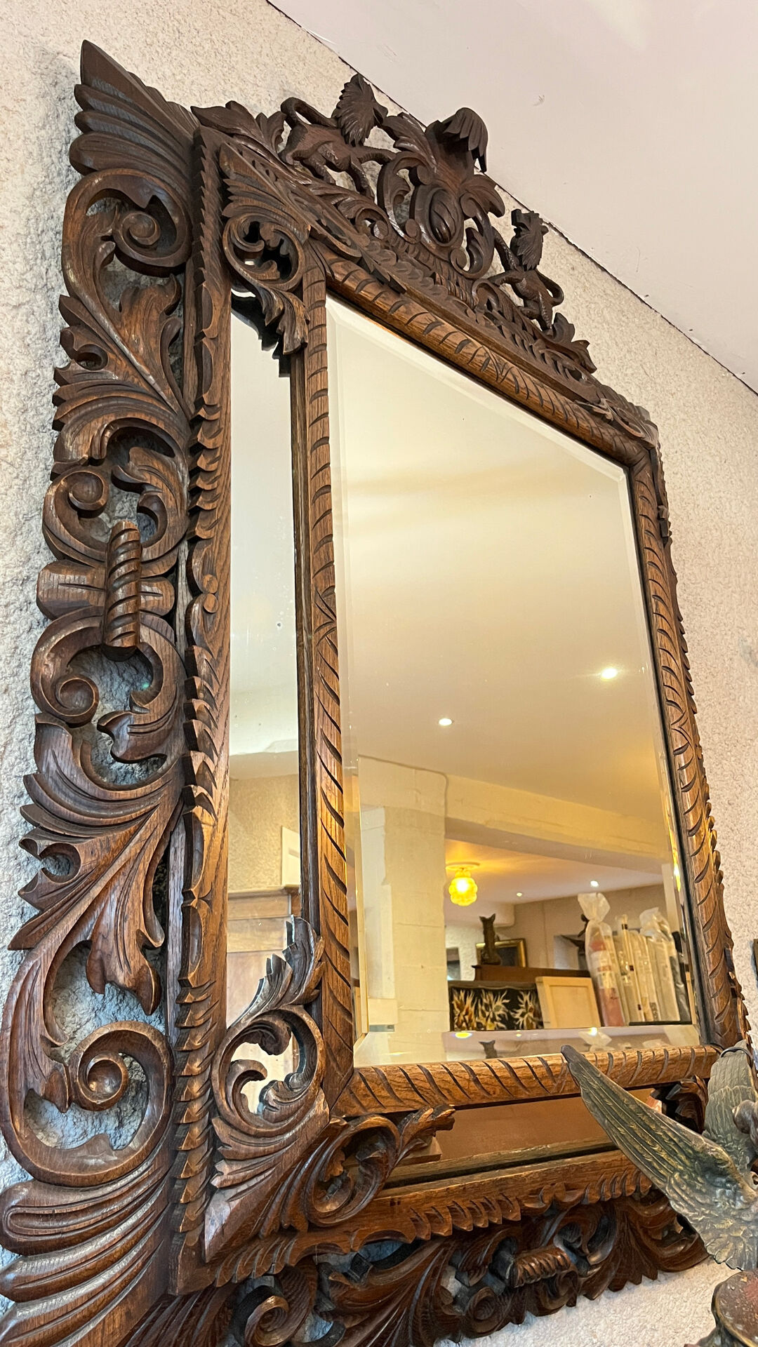 Miroir ancien chêne sculpté - Style Henri II