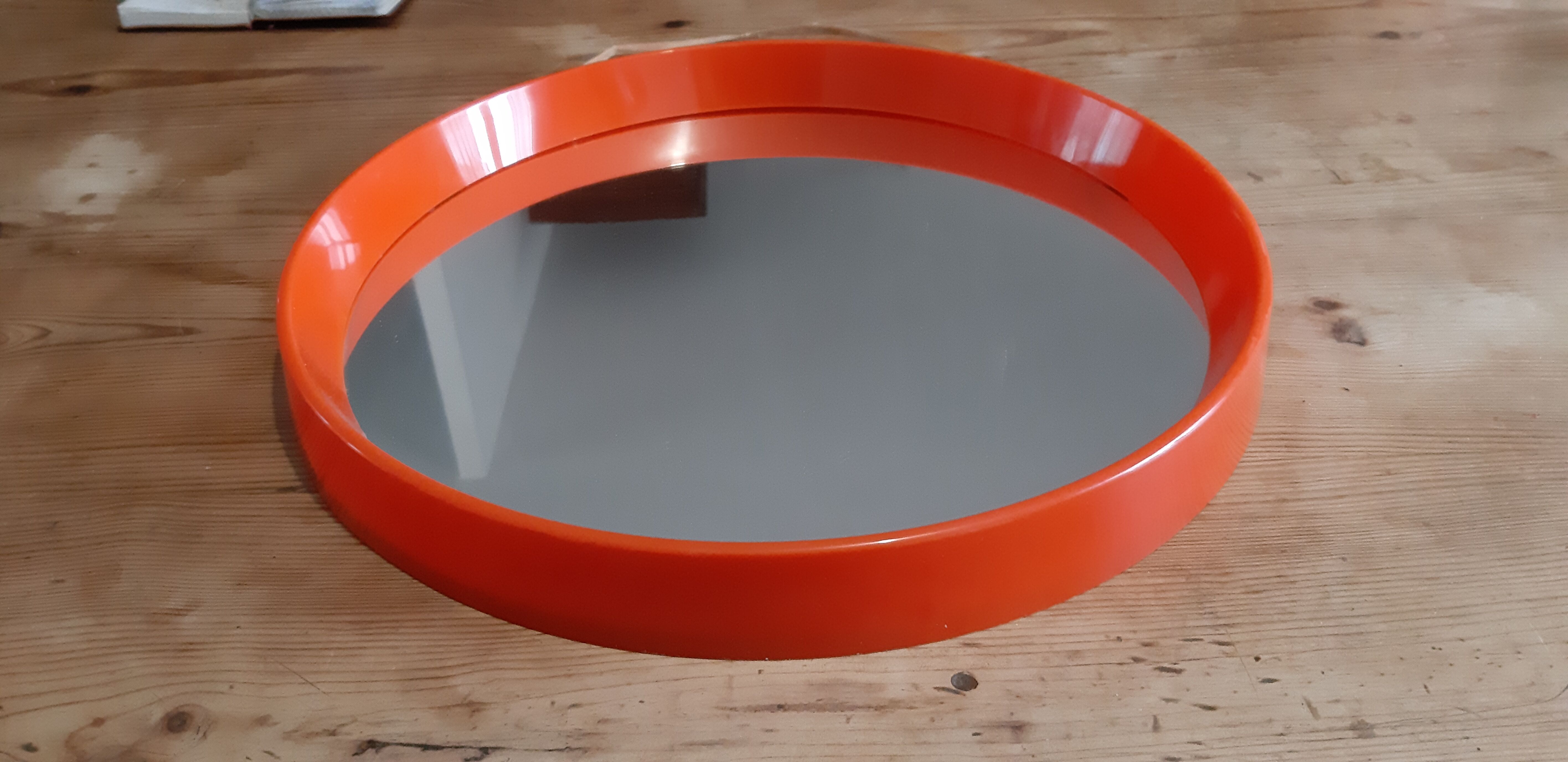 Vintage mirror round plastic orange