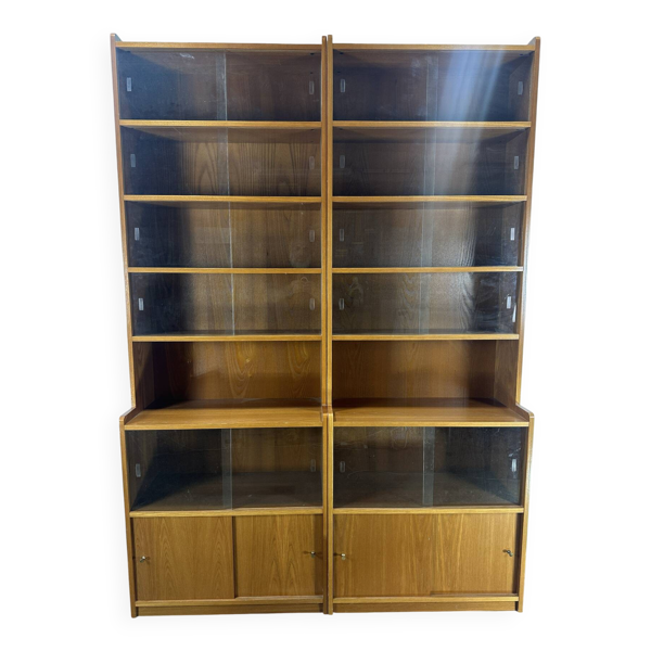 Paire de grande bibliothèques vitrines vintage en bois – années 60/70