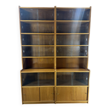Paire de grande bibliothèques vitrines vintage en bois – années 60/70