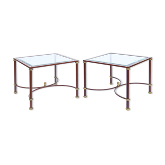 Paire de tables basses en métal et verre