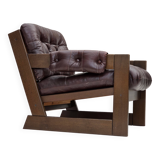 1970s, Scandinavian armchair, brown furniture leather, dark beech wood.
