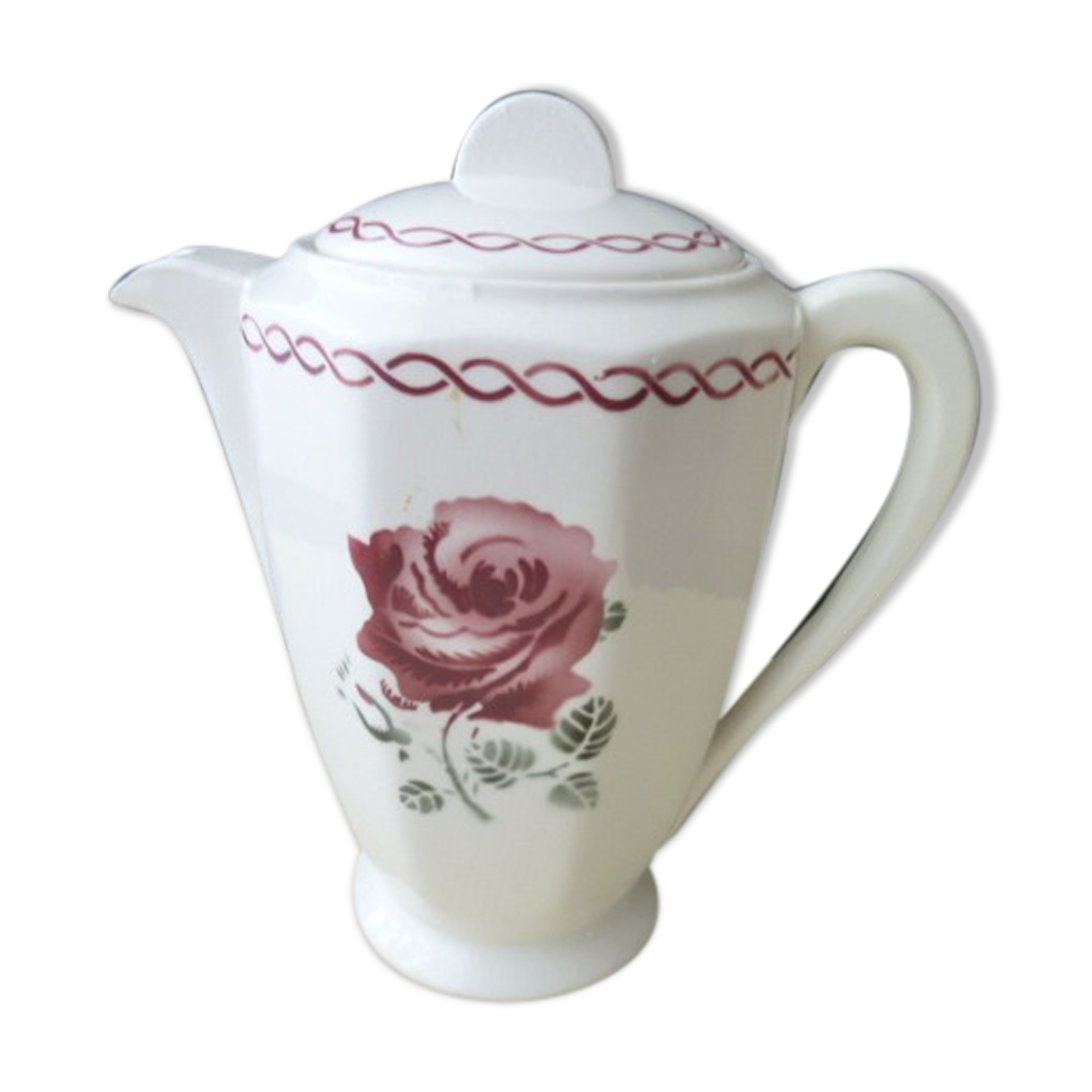 Old coffee maker, pourer in half porcelain of Badonviller