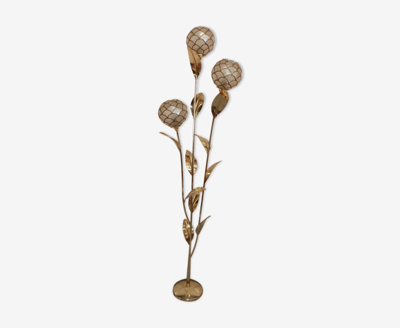 Lampadaire trio floral fleurs laiton et nacre de Capiz