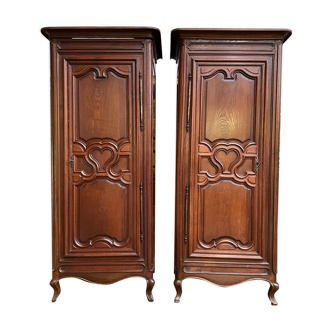 Pair of Louis XV style bonnetière in solid oak 19th century