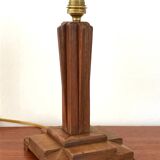 Art Deco oak lamp and wool lampshade from the 1930s