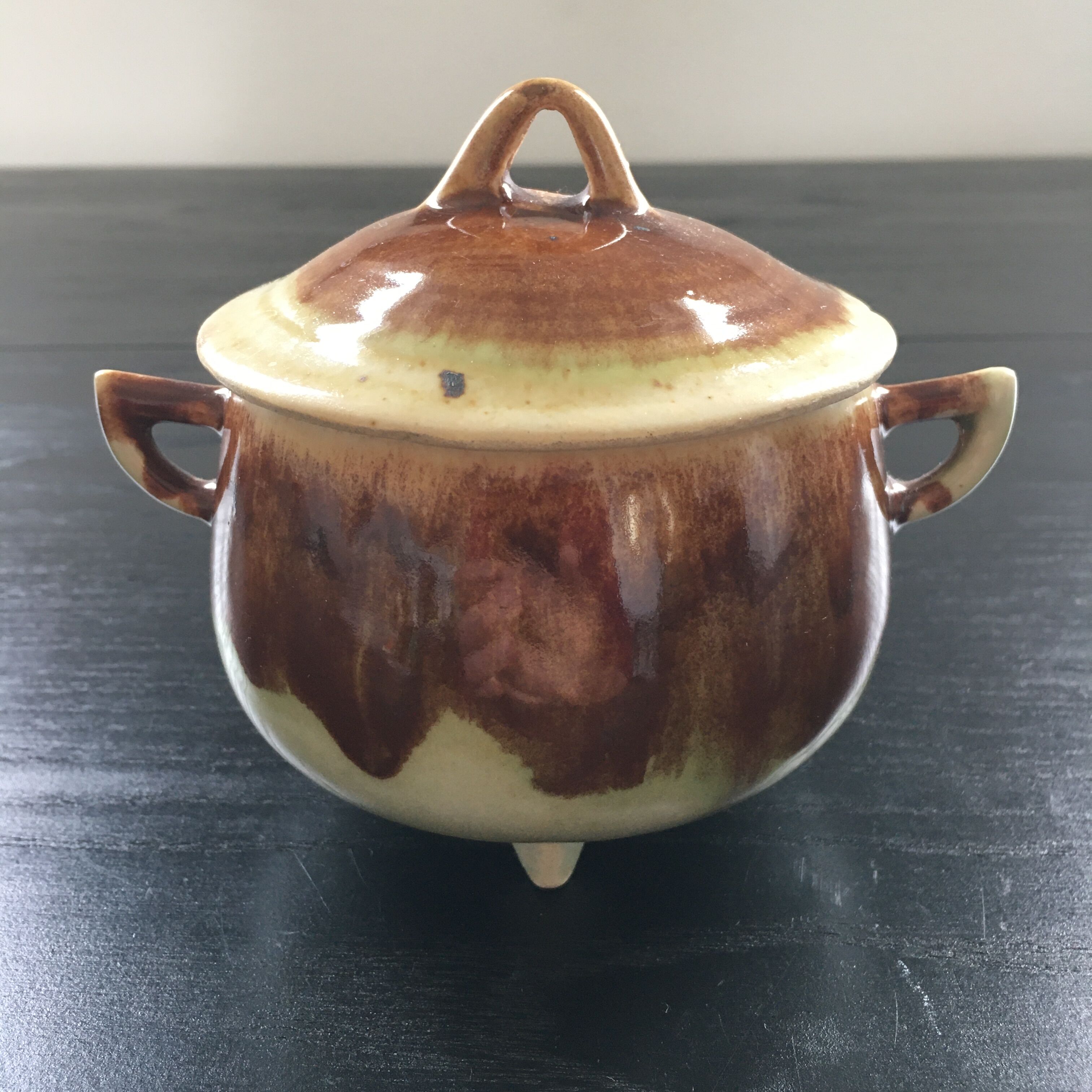 Flamed tripod sugar bowl