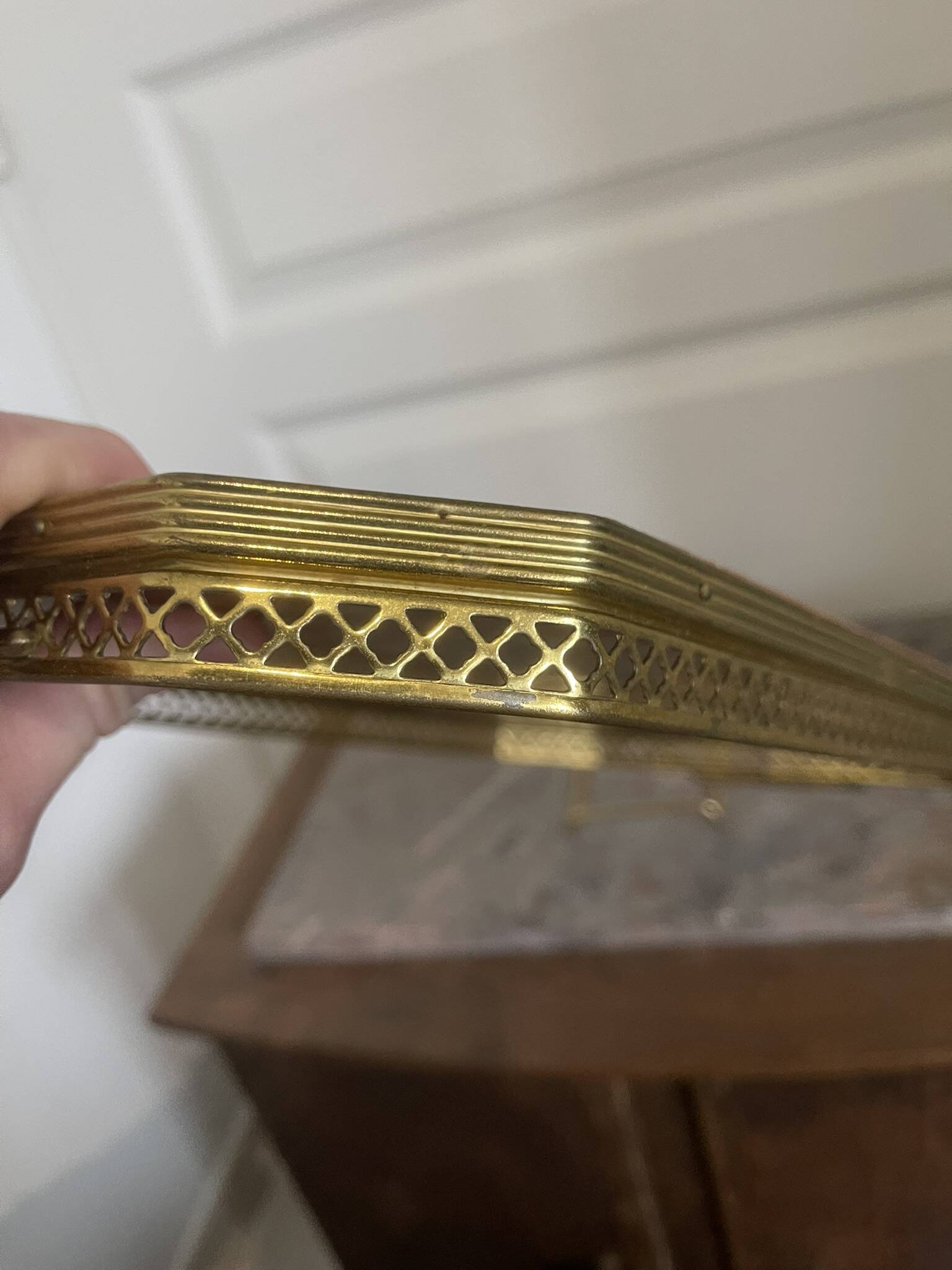 Vintage Italian Sorrento Wood Marquetry Brass Serving Tray 36