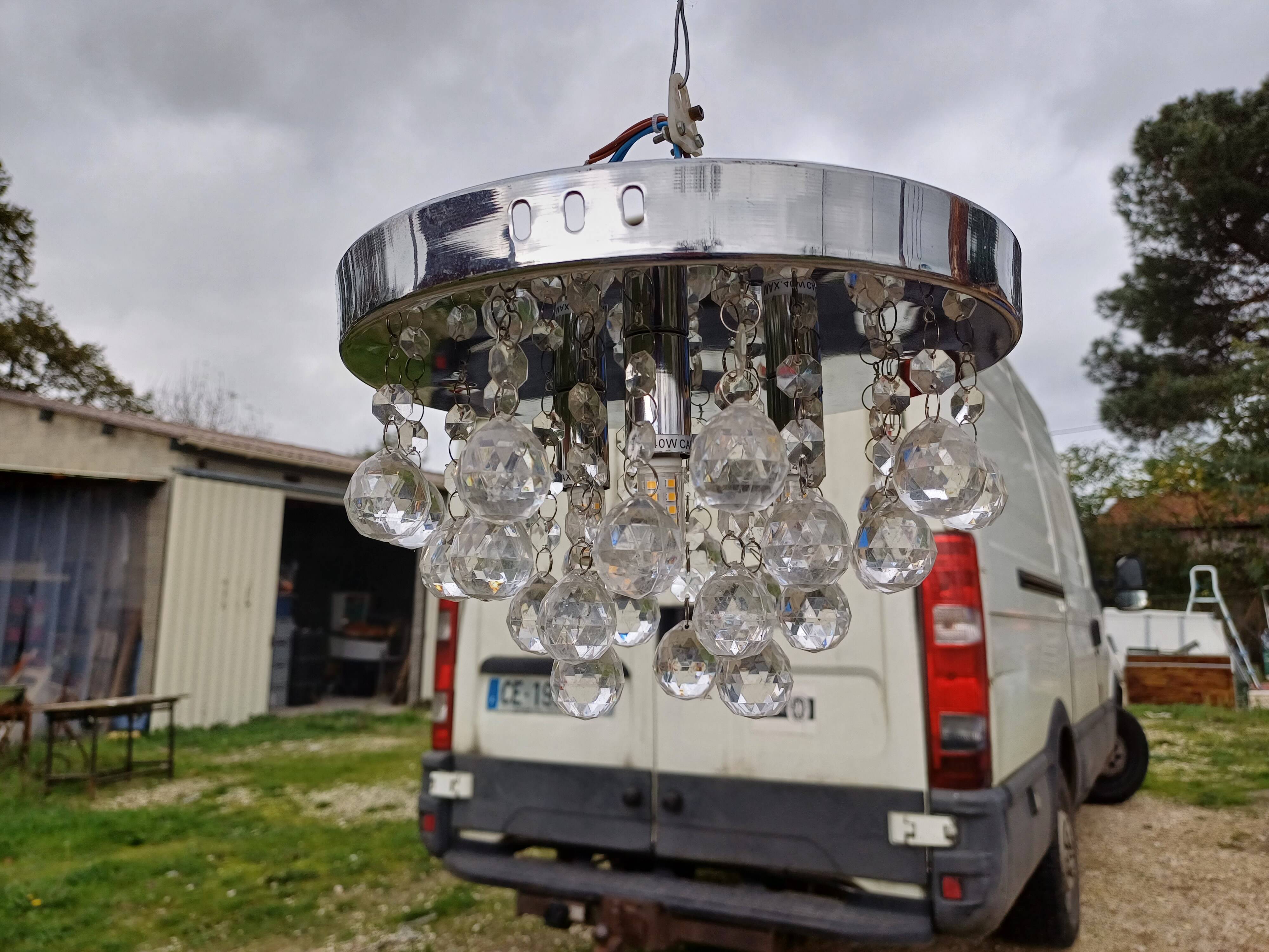 4 Suspensions Vintage Chrome et Pampilles