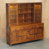 Vintage Robert Mouseman Thompson oak display cabinet with shelves and lighting.