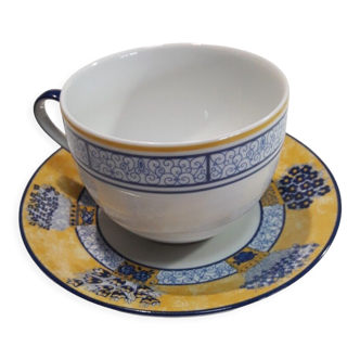Large cup under cup, breakfast Limoges, Porcelain de Sologne tea
