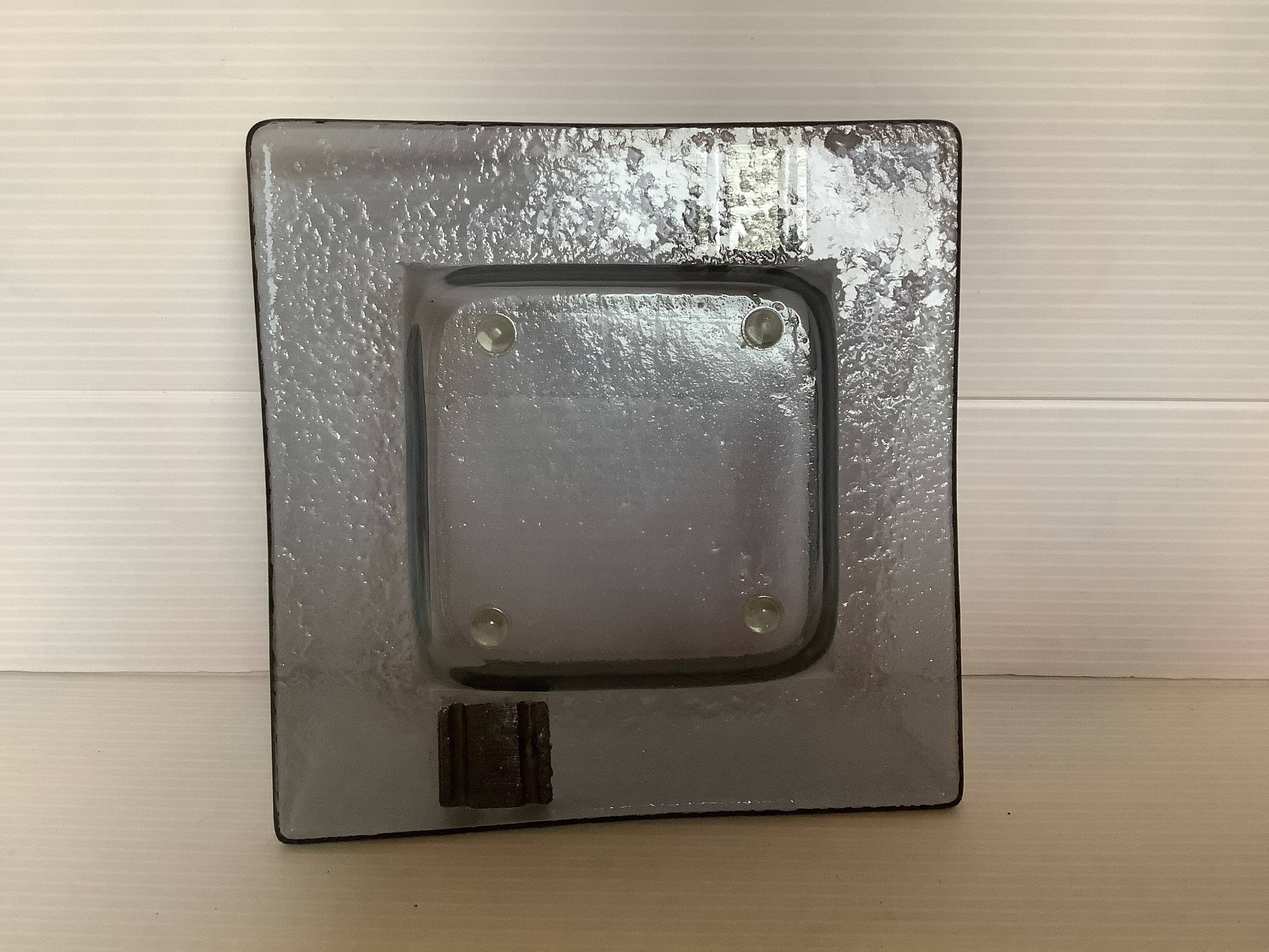 Square ashtray in glass and metal
