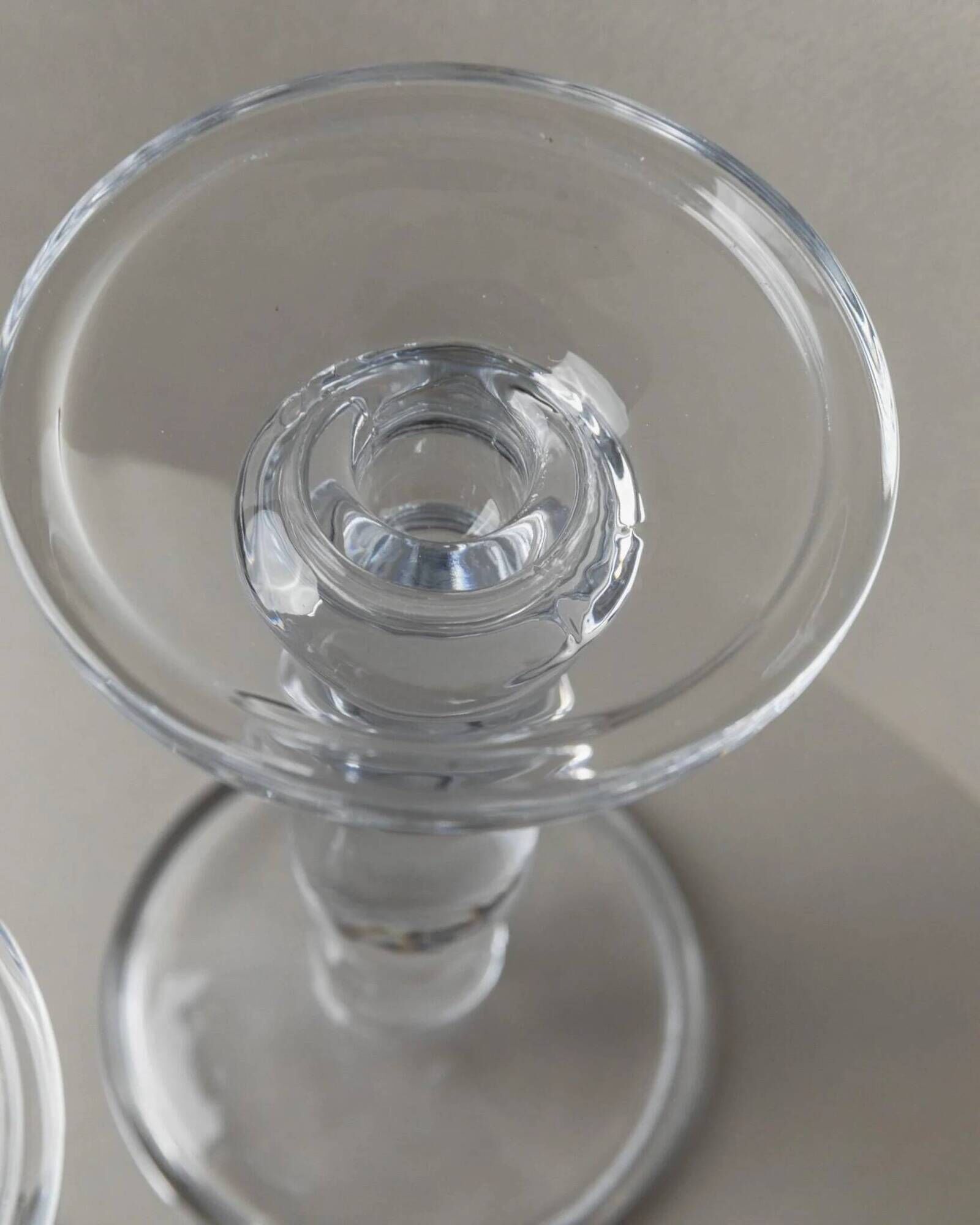 Two Clear Glass Candle Holders, 1990s Italy - Simple Timeless Ball Design, Retro Table Decor Gift