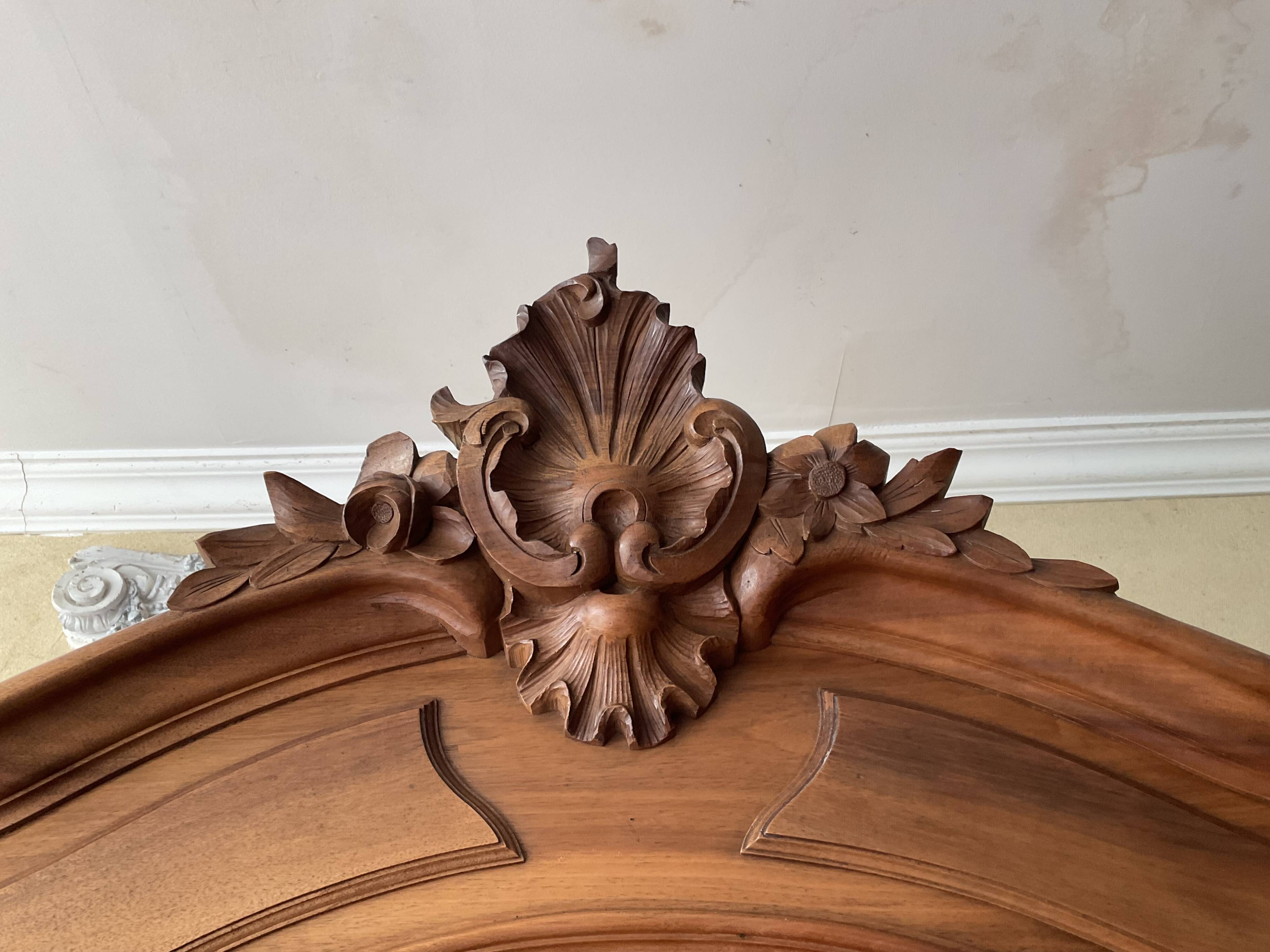 Antique Louis XV style mirrored wardrobe in solid walnut