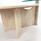 Italian travertine and glass coffee table, 1980