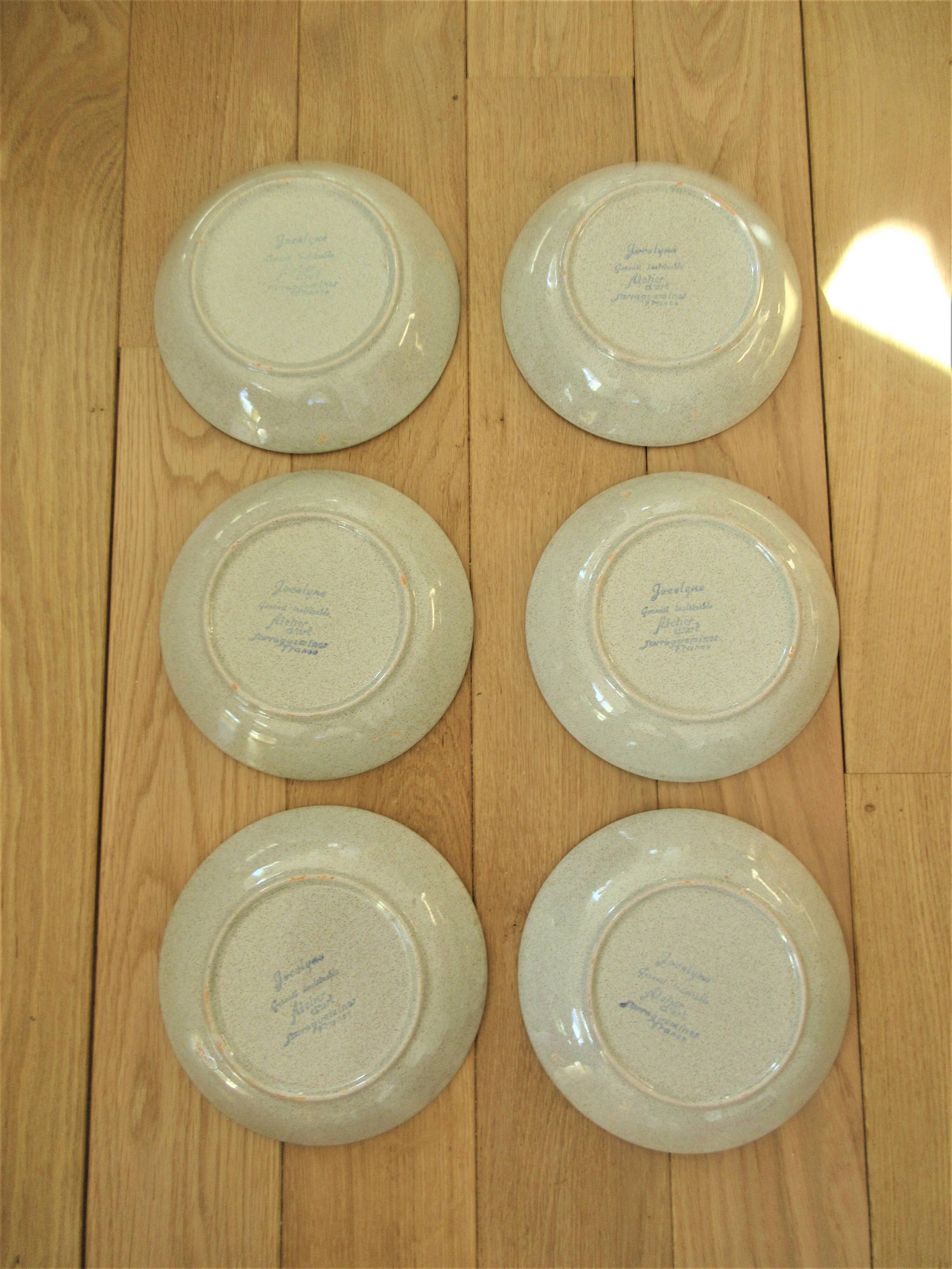 Lot of 6 hollow plates Jocelyne Atelier d'Art de Sarreguemines