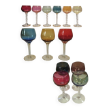 Set of colored stemmed glasses