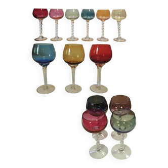 Set of colored stemmed glasses