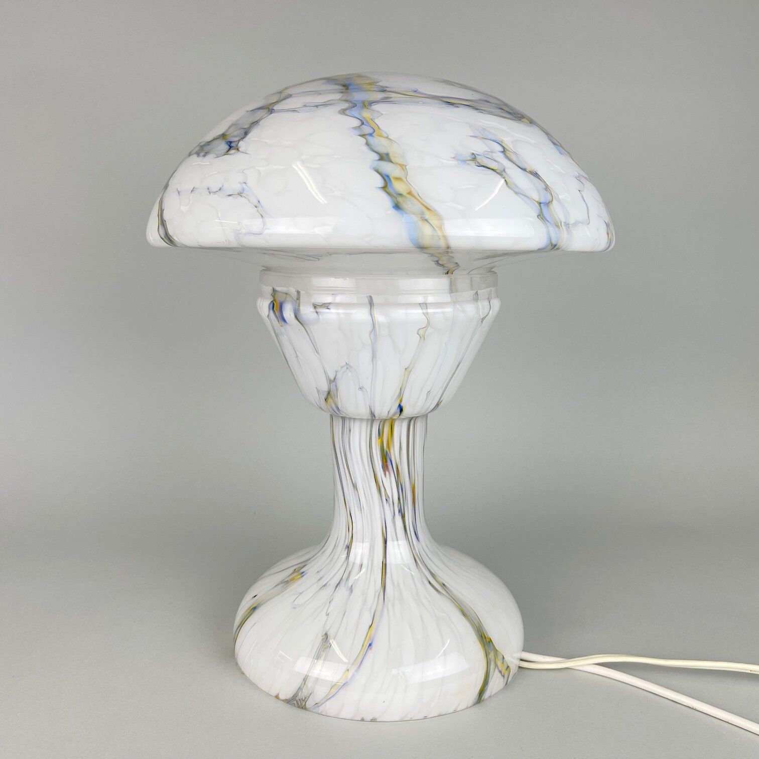Lampe de table champignon en verre marbré vintage, années 1930