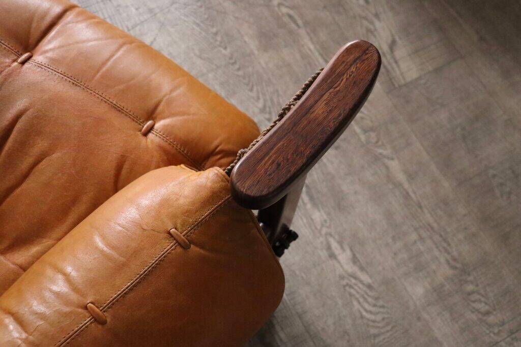 Jangada lounge chair with ottoman in cognac leather by Jean Gillon, Brazil, 1960s