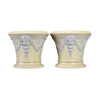 Pair of Cache Pot in Sarreguemines Sandstone