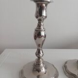 Pair of silver-plated metal candlesticks