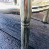 Vintage faux bamboo pedestal table in brass with 2 glass shelves