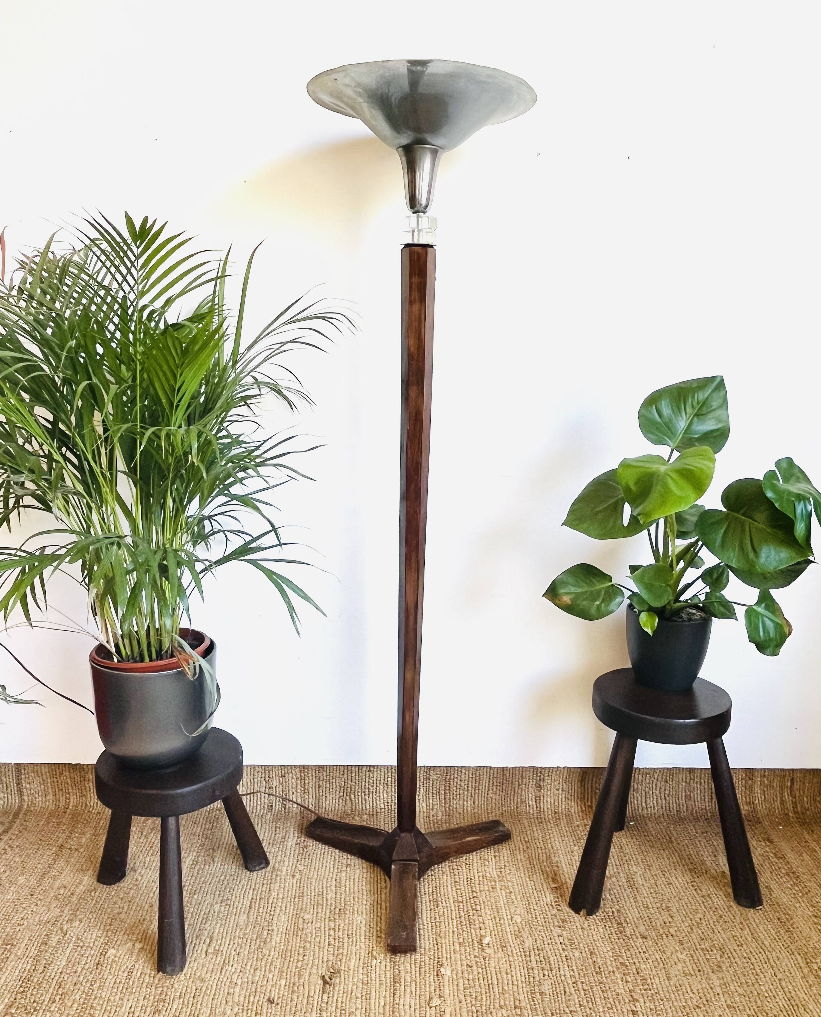 Art Deco floor lamp in wood and chromed metal – 1930s