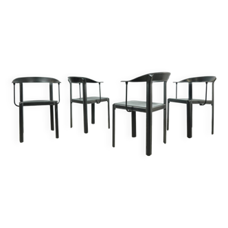 Chaises de salle à manger vintage italiennes en cuir, style postmoderne, années 1980