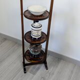 Table pliante vintage triple plateaux gravés en bois exotique 89 cm