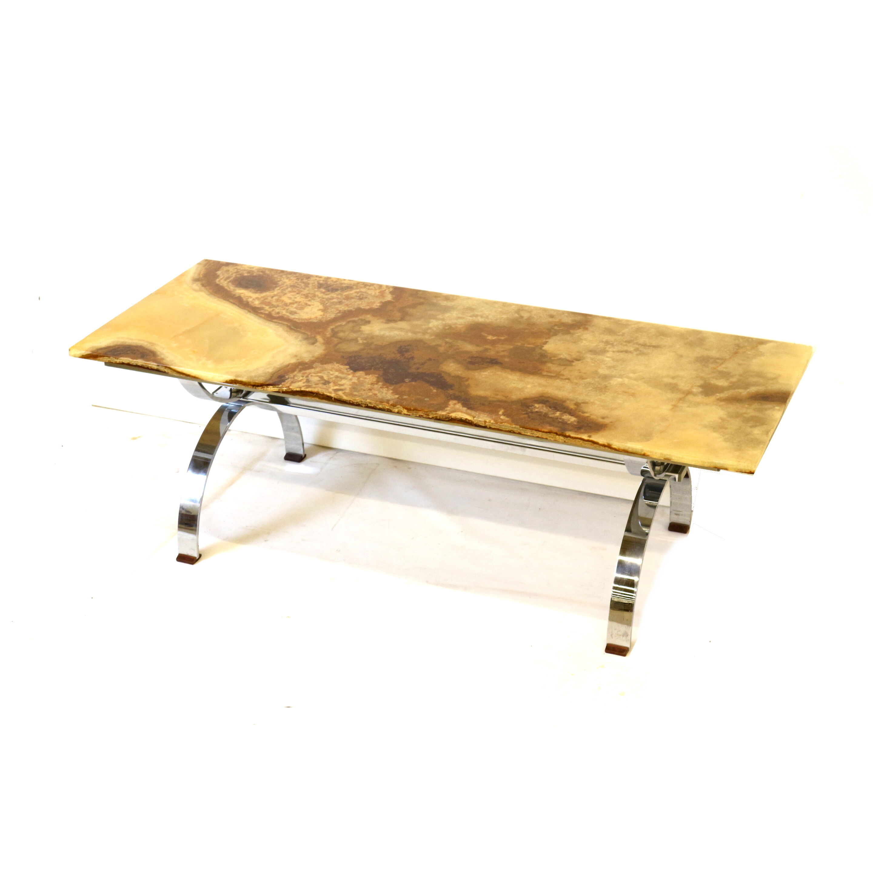 Vintage onyx coffee table with chrome base made in the 1970s