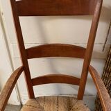 provençal armchair with dark beech armrests two-tone straw seat