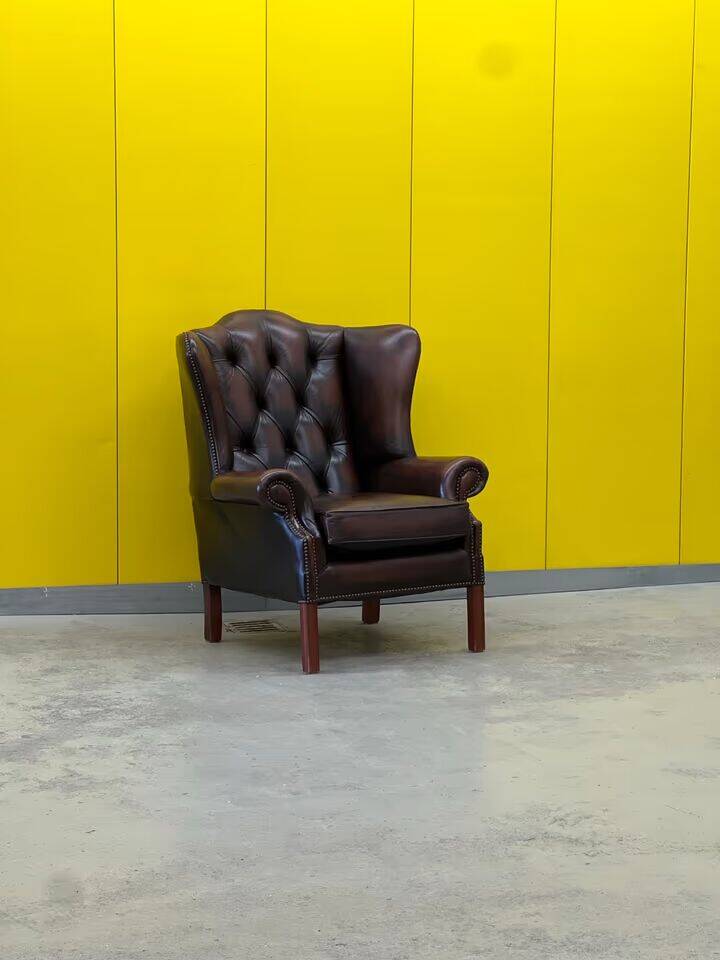 Traditional English Wingback Chesterfield Leather Armchair
