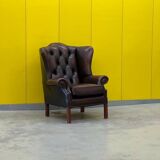 Traditional English Wingback Chesterfield Leather Armchair