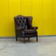 Traditional English Wingback Chesterfield Leather Armchair